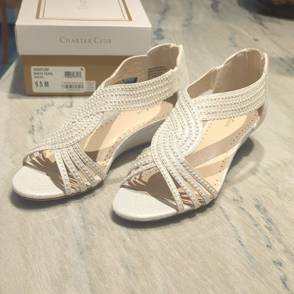 Charter Club White Strappy Sandals with Lattice Design